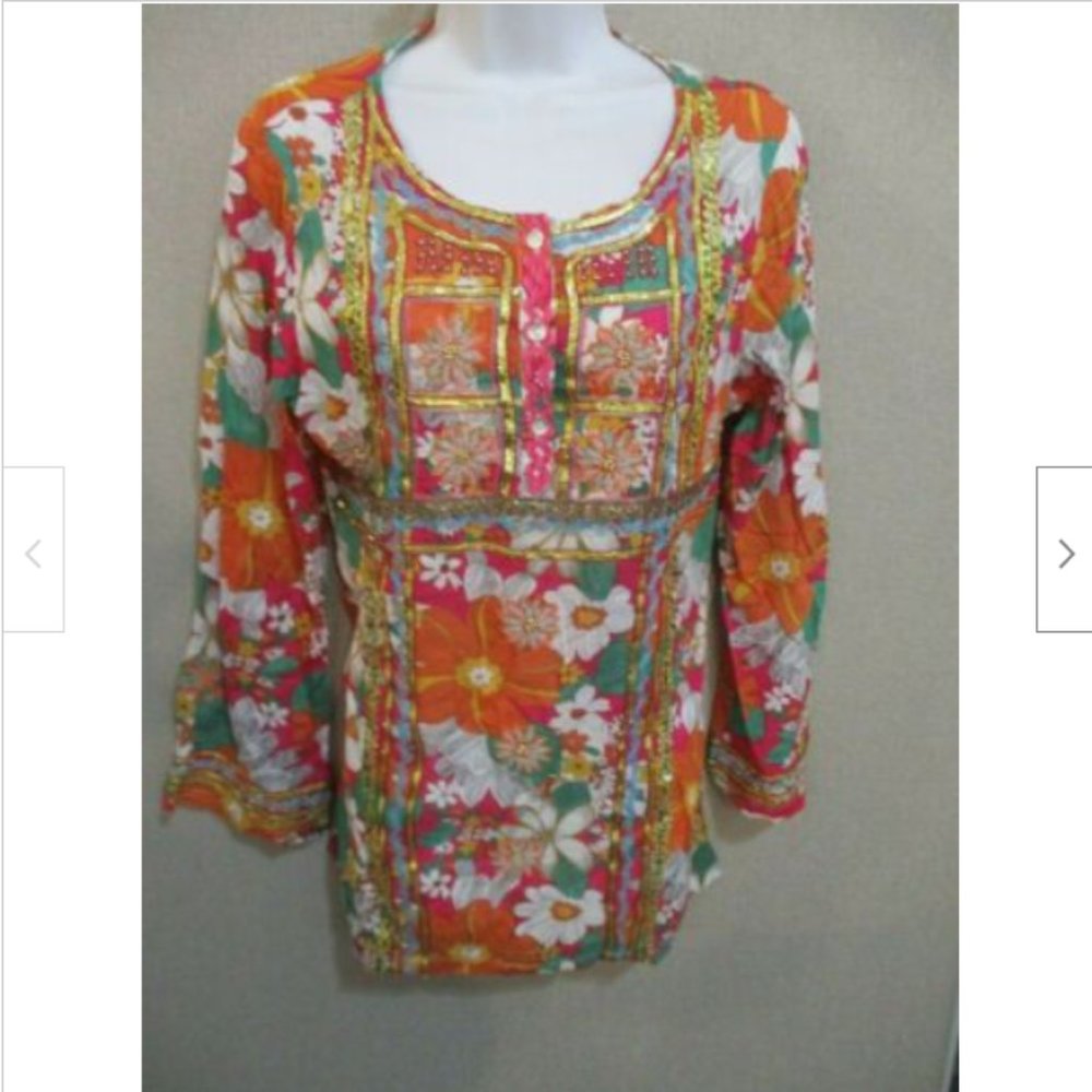 SALAD Brand Retro 60's Boho Tunic Top Size Small